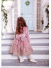 Dusty Rose Velvet Pineapple Embroidered Lace Vintage Flower Girl Dress